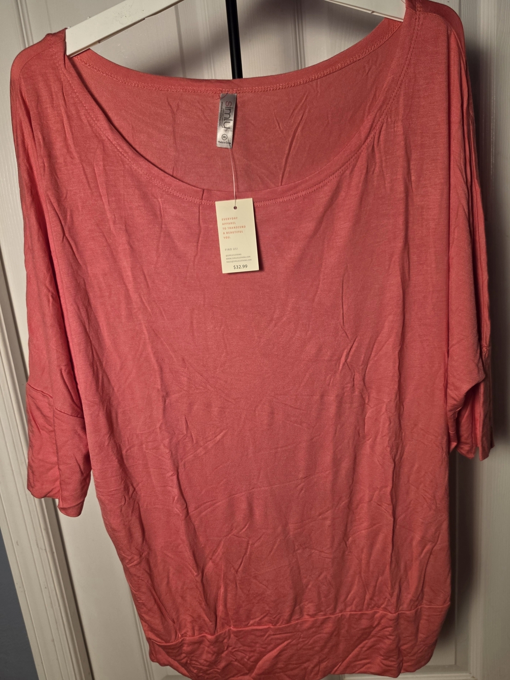 Relaxed Coral Scoop-Neck Tunic Top